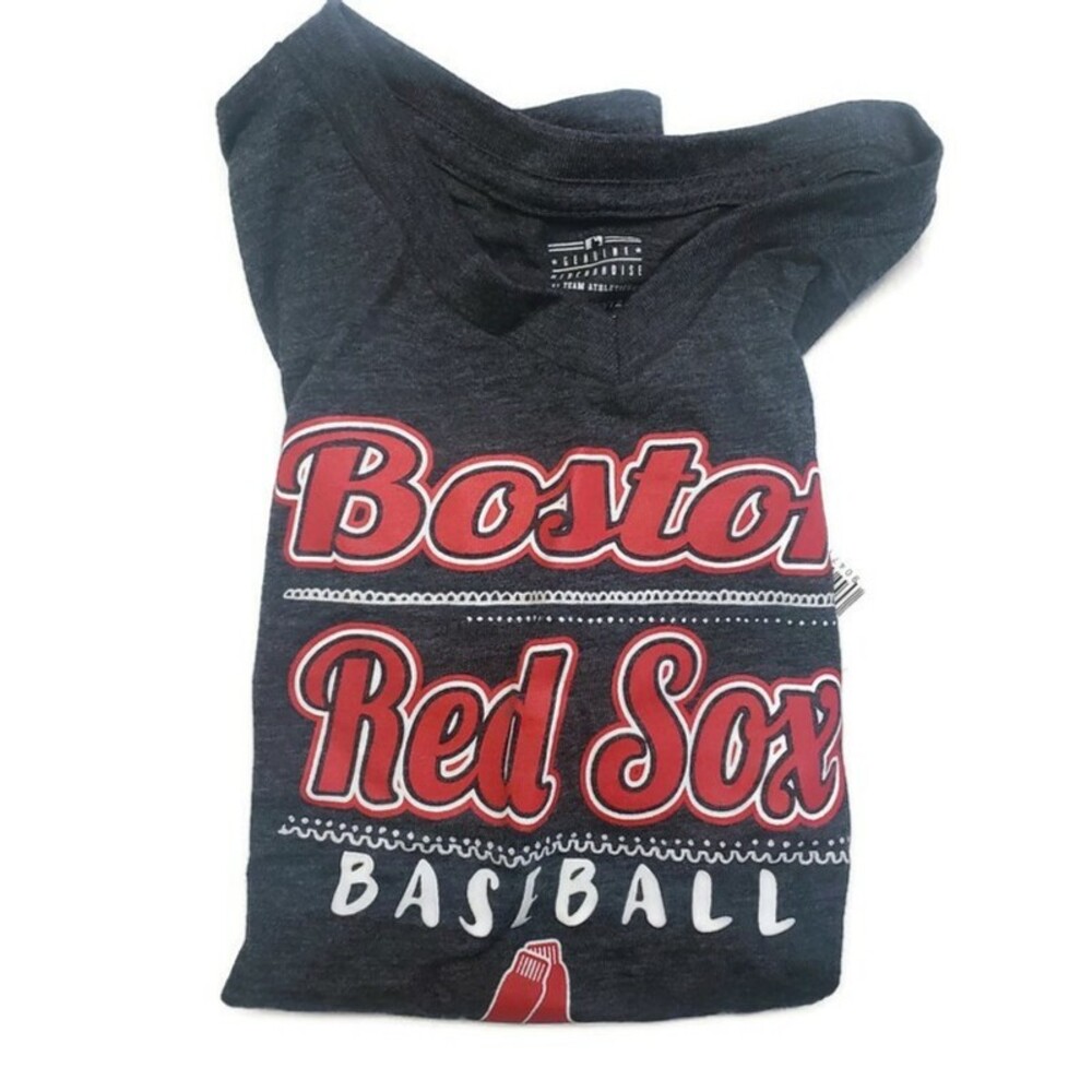 MLB Boston Red Sox Baseball Youth Short Sleeve T Shirt Girls XS V Neck Gray - Picture 4 of 4